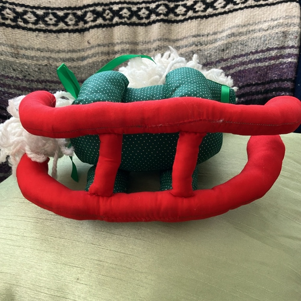 VINTAGE HOBBYHORSE HANDCRAFTED GREEN DOTTED SWISS WHITE MANE RED ROCKERS 12”tall - Picture 8 of 8